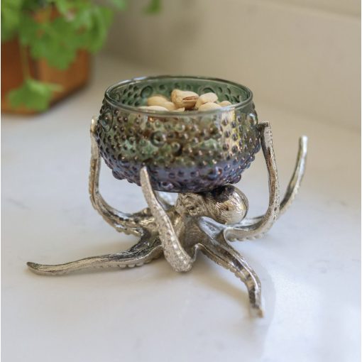 Polip formájú kínáló kékes zöld üvegtállal