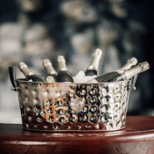 Polo Champagne Bath with Black Leather Handles