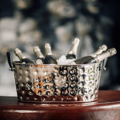 Polo Champagne Bath with Black Leather Handles