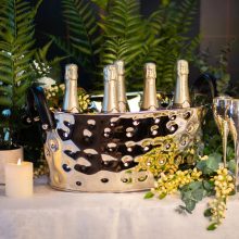 Polo Champagne Bath with Black Leather Handles